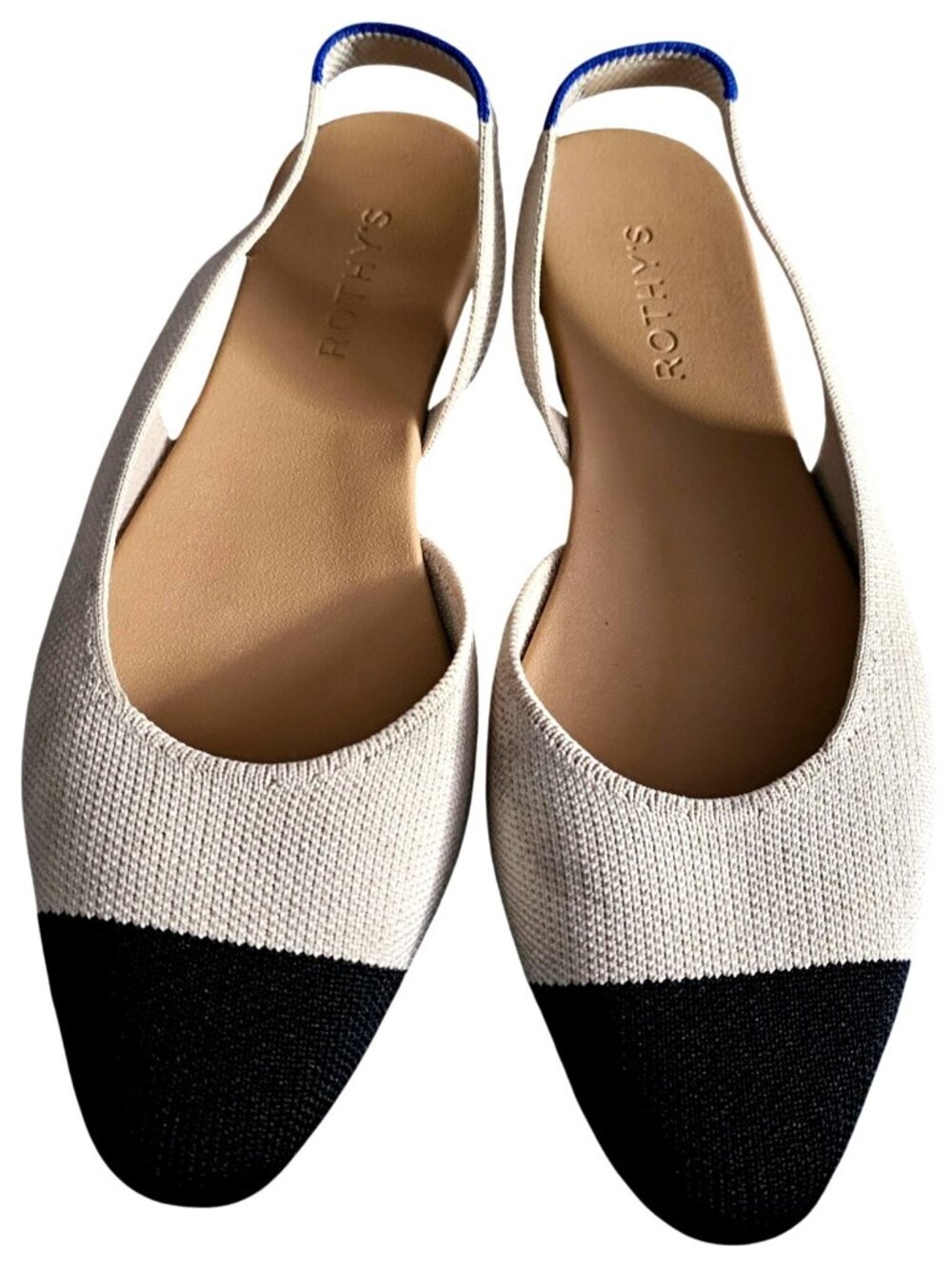 Rothys Womens Pointed Toe Slingback Flats Beige & Black Size 8 Sustainable Knit - Picture 1 of 11